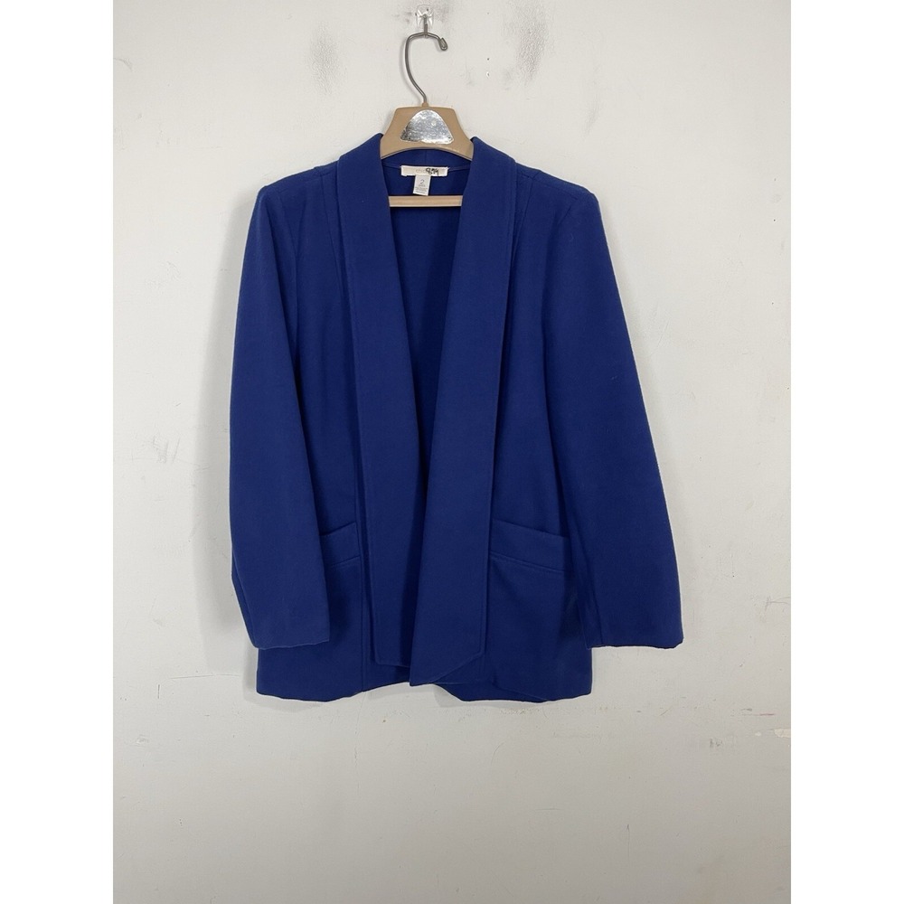 Chicos Womens Jacket 2 Large Blue Felted Fleece Thick Capsule Blazer Open Coat